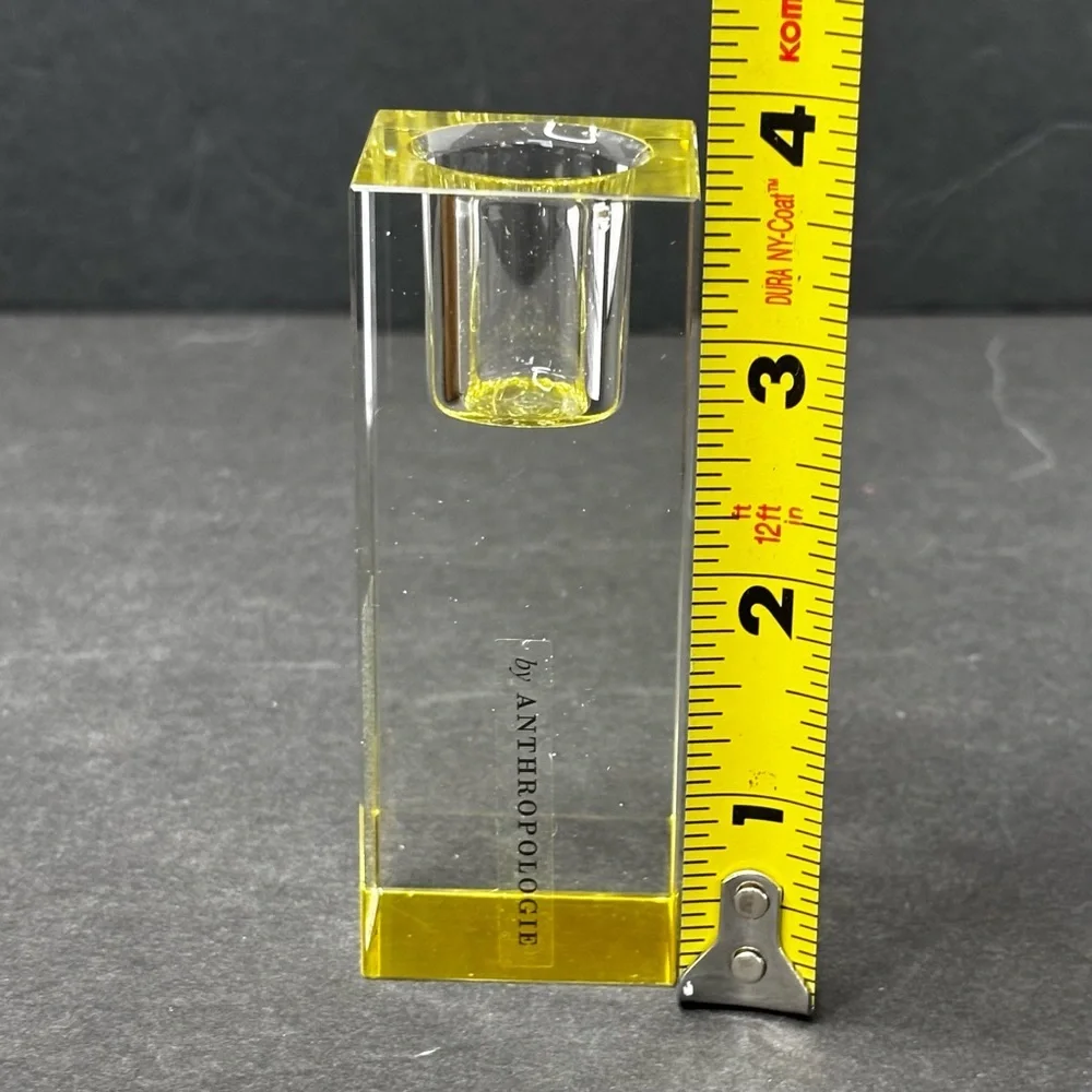 Anthropologie Modern Cut Glass Candle Holder in Yellow, NIB.